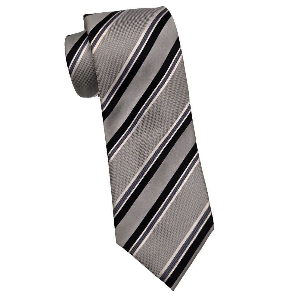 COUNTESS MARA Mens Repp‎ Tie Silk Classy Gray Black 58" x 3.75" Stylish